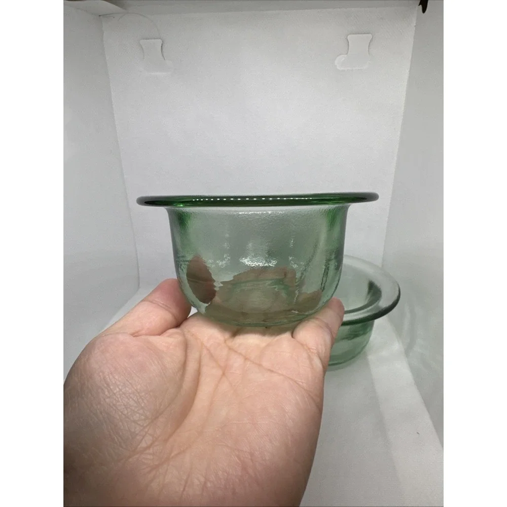 Set of 2 Recycled Spanish Art Glass Green Votive Holders Trinket Dishes‎